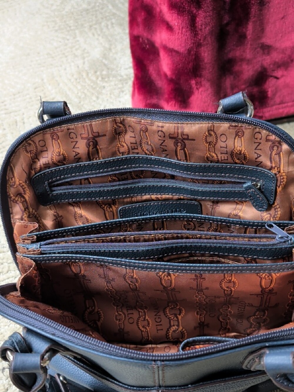 Tignanello Navy Pebbled Leather Shoulder Bag - Picture 2 of 6